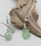 Sterling silver mint green sea glass necklace and earring set