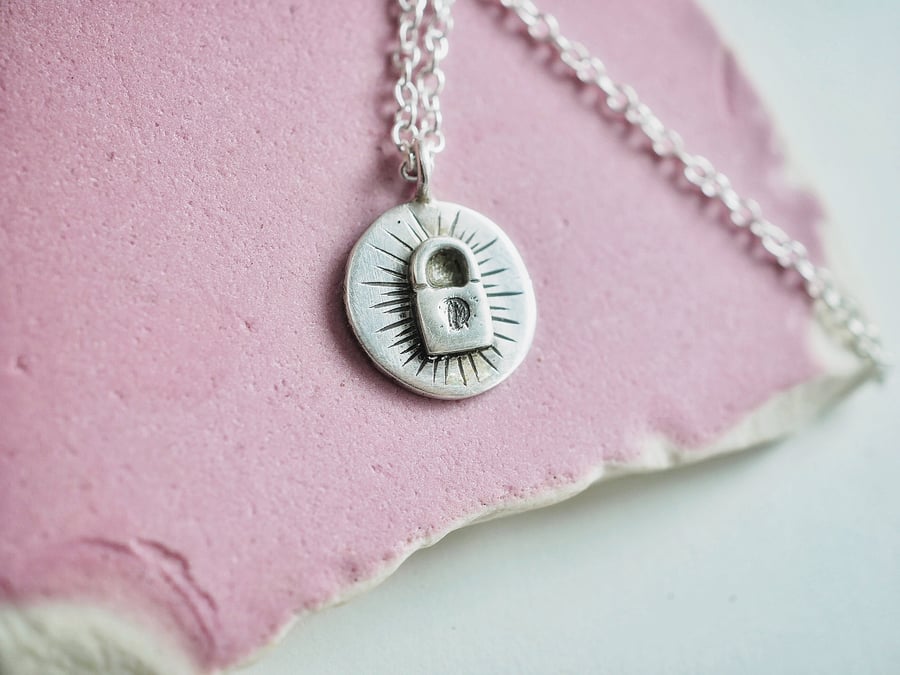 Tiny eco silver padlock pendant