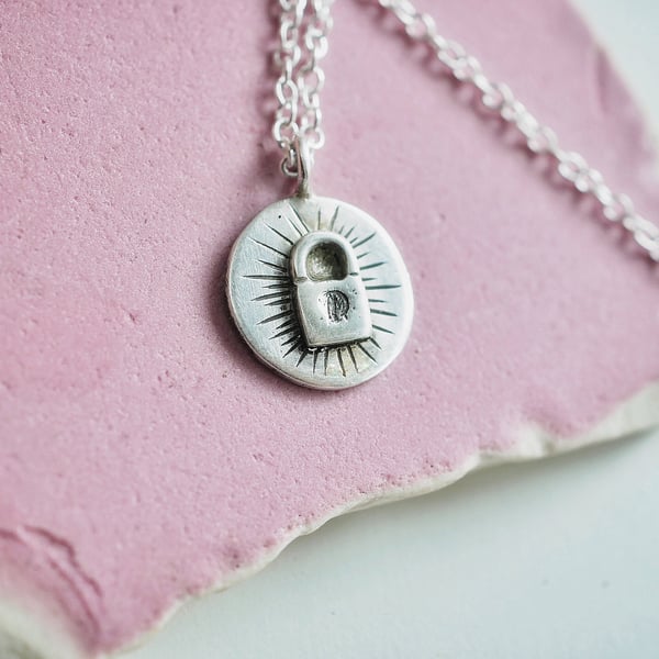 Tiny eco silver padlock pendant