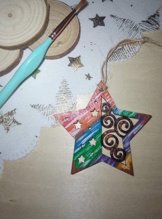 Rainbow star hanging Christmas tree decoration 