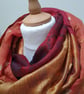 Sari silk double sided infinity scarf. Shades of burnt orange, dark red, green w - Image 10
