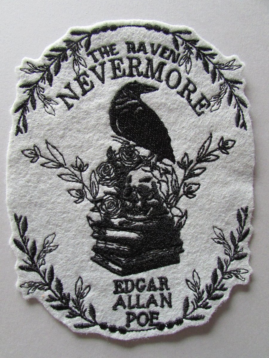Raven Edgar Allen Poe Embroidered Sew on felt Applique Patch