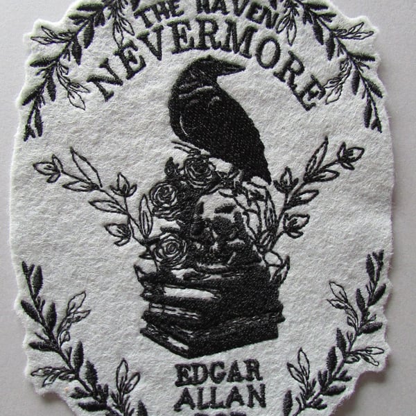 Raven Edgar Allen Poe Embroidered Sew on felt Applique Patch