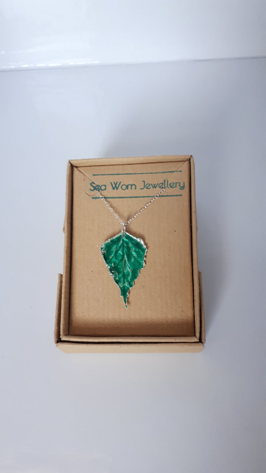 Fine silver enamelled leaf