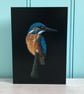'Kingfisher Perching', A5, Bird Art greetings card. - Image 2
