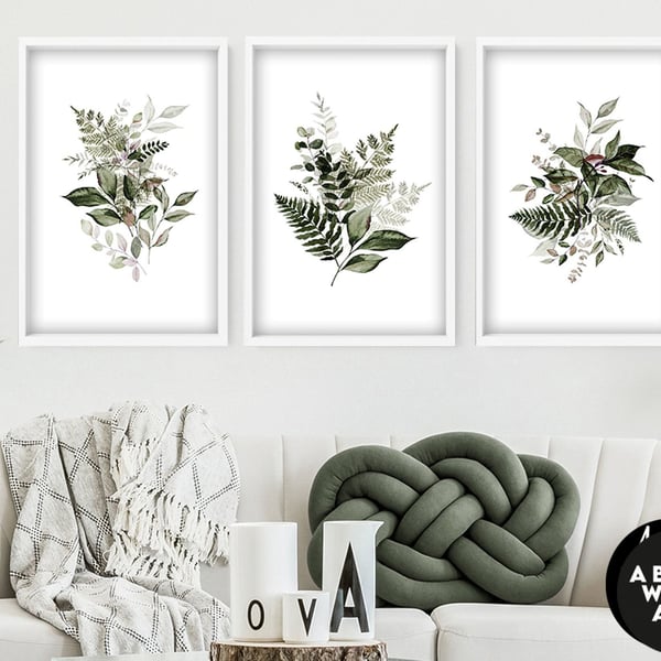 Botanical Illustration, Home Decor Wall art, Wall decor living room set of 3 Tro