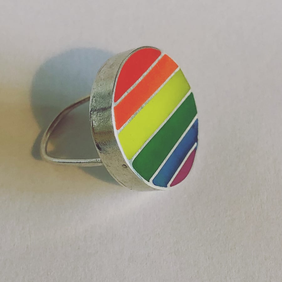 Neon rainbow resin ring