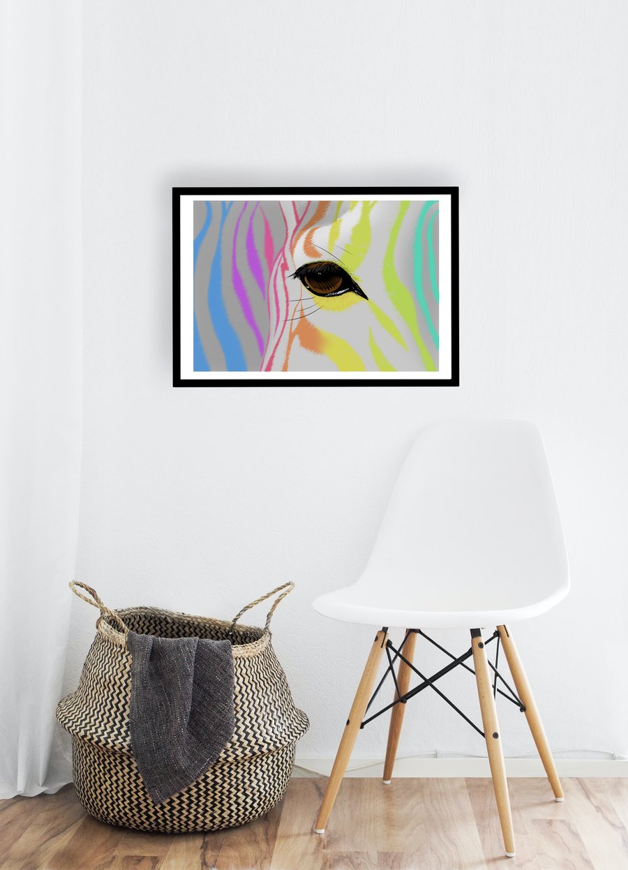 CLEARANCE - Rainbow Zebra - A5 Art Print