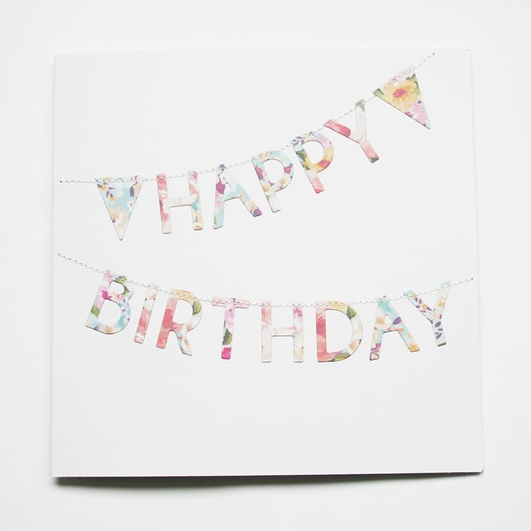 Bunting Happy Birthday card flowers