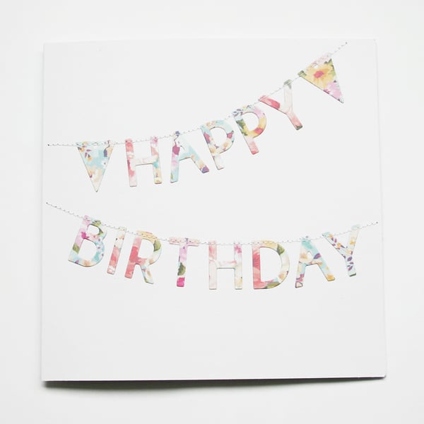 Bunting Happy Birthday card flowers