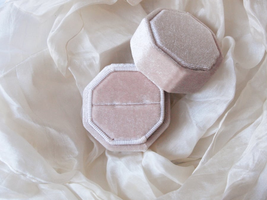 Pale Pink Velvet Octagonal Ring Box for a Very Special Ring