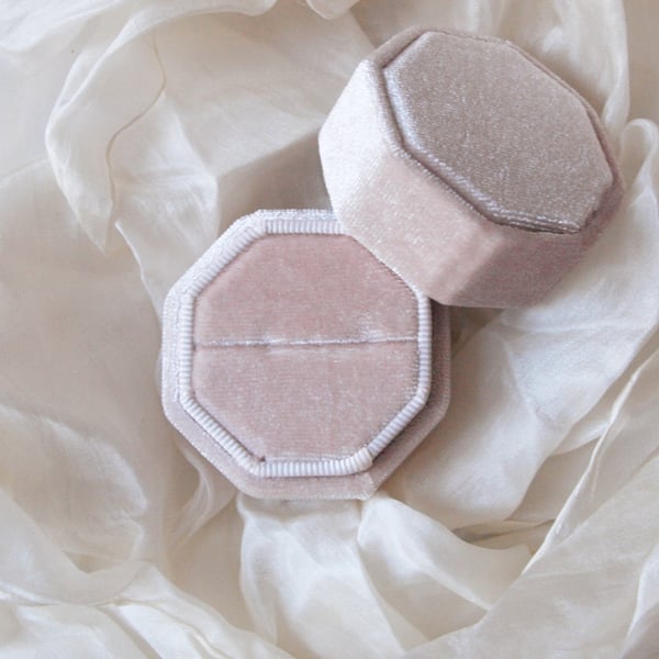 Pale Pink Velvet Octagonal Ring Box for a Very Special Ring