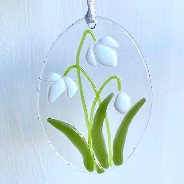 Fused Glass Snowdrop Hanging Decoration