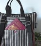 Backpack - Red and Grey Pinstripe Oilcloth Compact Backpack - Image 4