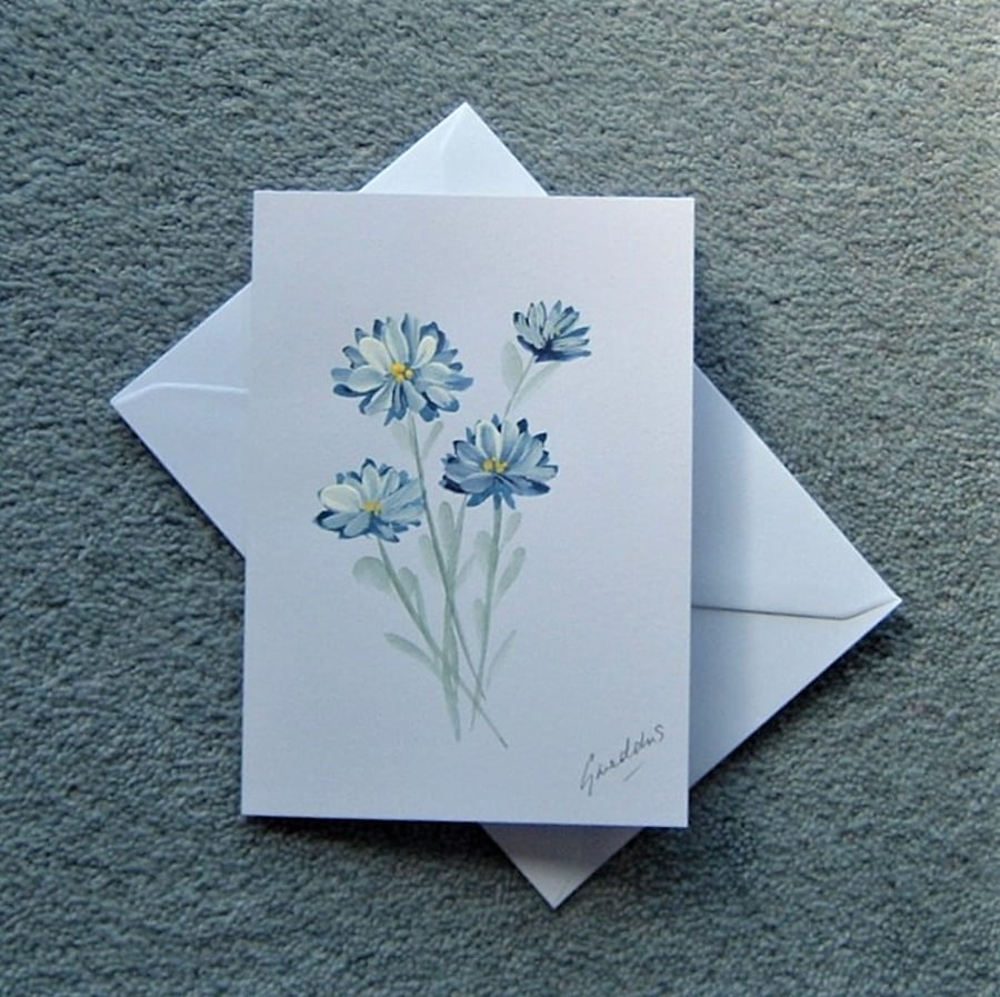 floral original art hand painted blank greetings card ( ref F 65 )