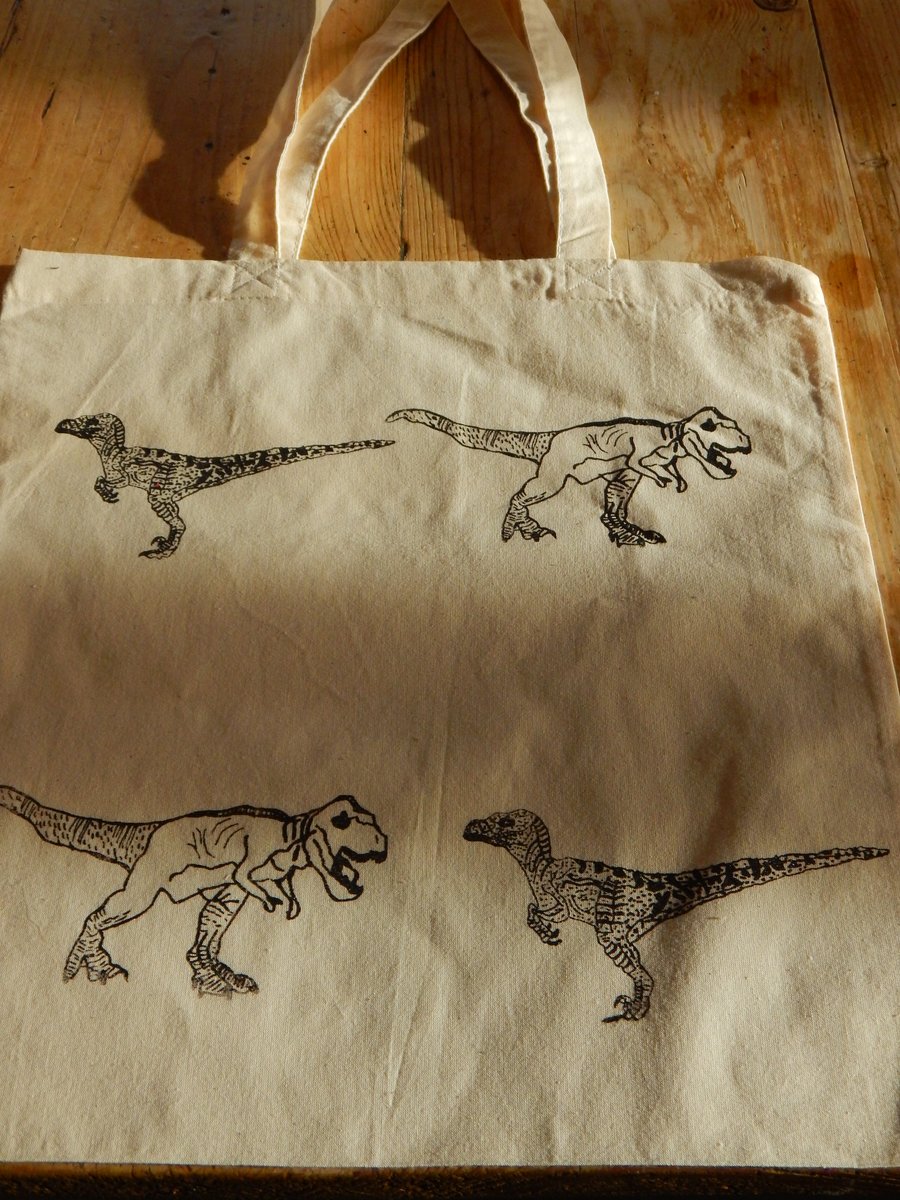Dinosaur Shopping Bag or Toy storage - Hand screen printed.