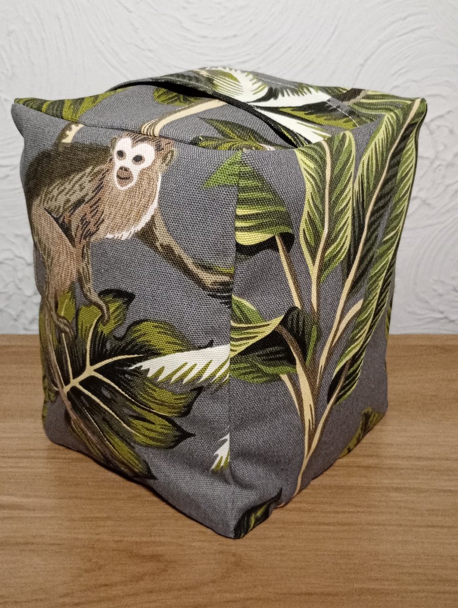 Chunky Fabric Doorstop Monkey Tropical Jungle Grey Green Unfilled