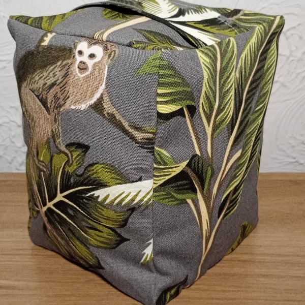 Chunky Fabric Doorstop Monkey Tropical Jungle Grey Green Unfilled