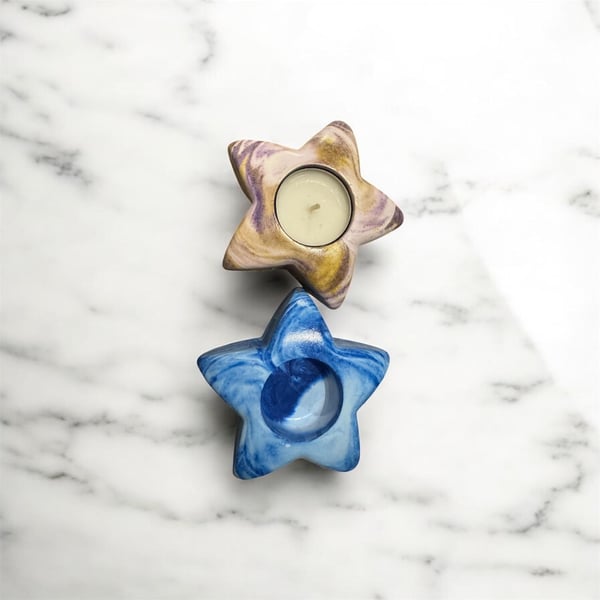 Handmade Marble effect Ecoresin star Tealight Holder Eco-Chic Heart by Artisan L