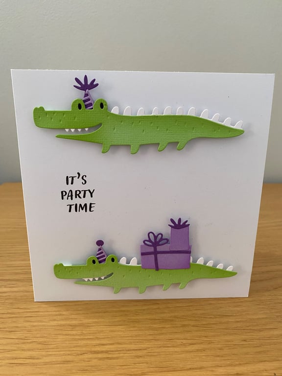 Handmade Crocodile Birthday Card Party Time