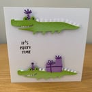 Handmade Crocodile Birthday Card Party Time