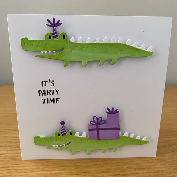Handmade Crocodile Birthday Card Party Time