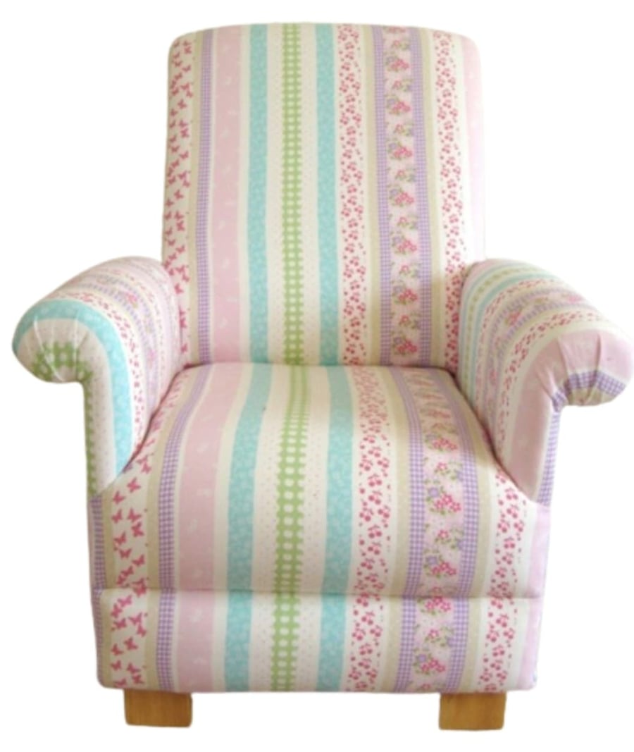 Laura Ashley Clementine Stripe Fabric Kids Armchair Girls Chair Pink Blue Green