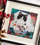 Mixed media artwork of cat, Tuxedo cat picture, Gift for cat lover, funny cat - Image 1