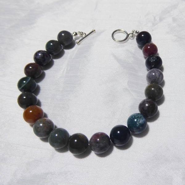 10mm Indian Agate Gemstones Beaded Bracelet with Sterling Silver Fittings