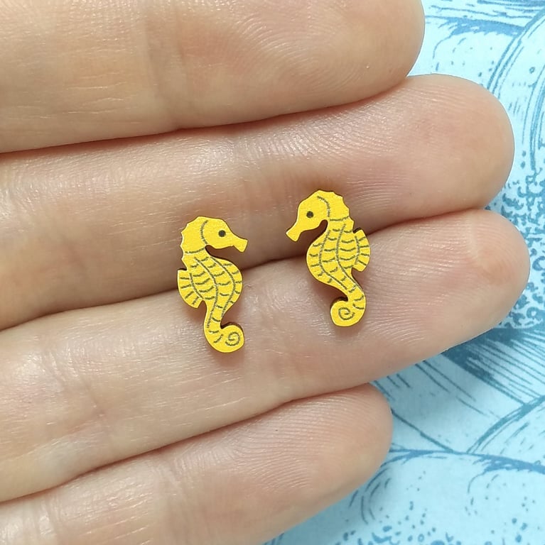 Seahorse Earrings, Sea Creature Studs, Silver Plated or Sterling Silver Backs