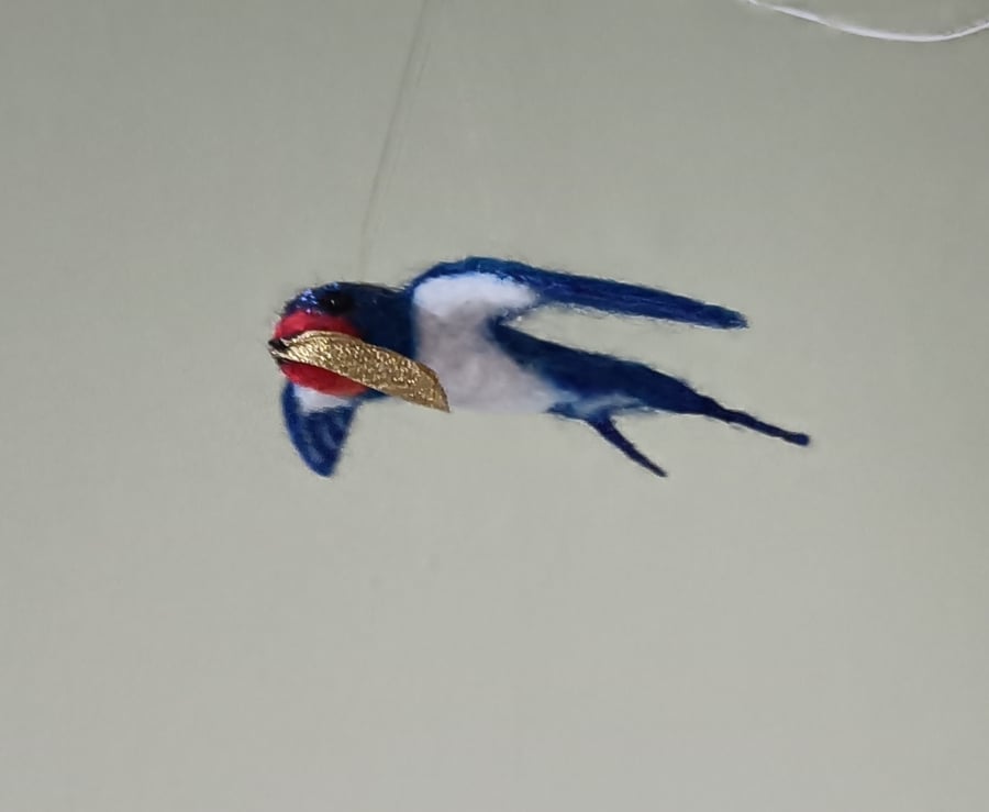 Swallow in flight,  individually needle felted sculpture