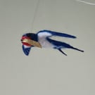 Swallow in flight,  individually needle felted sculpture