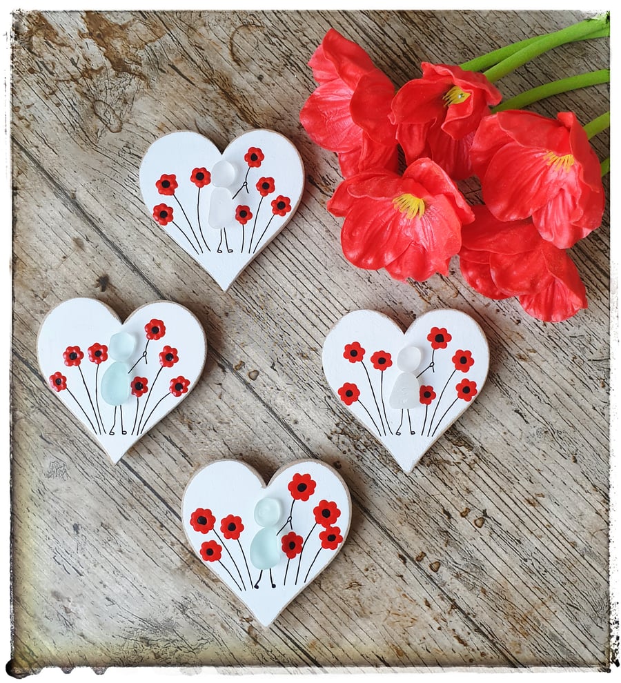 Seaglass magnets "Poppies"