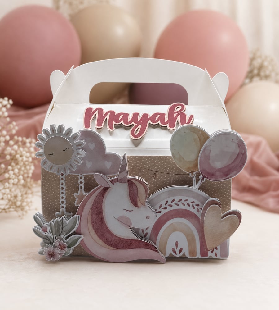 Personalised Sleeping Unicorn Party Favour Boxes, Set of 6
