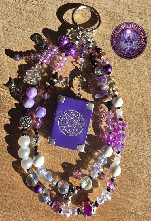 Mystic Purple Handmade Phone Charm, with a miniature spell book centerpiece 