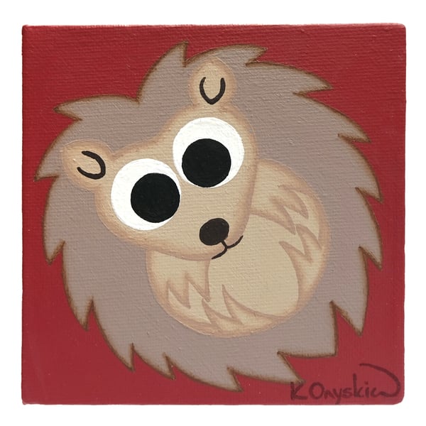 Hedgehog Small Original Painting - red canvas art of cute hedgehog