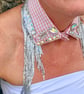 Pink Gingham Detachable Vintage Crystal  Collar - Upcycled Swarovski Neckcessory - Image 4