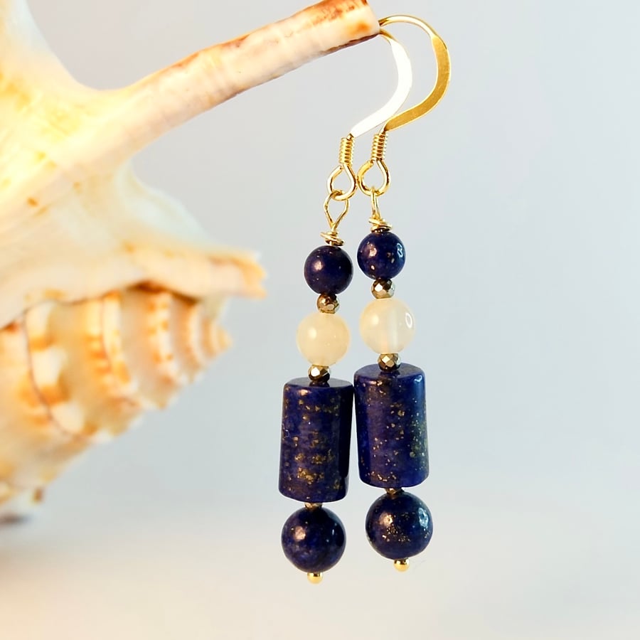 Lapis Lazuli & Moonstone Earrings, September Birthday, Anniversary, Gift For Her
