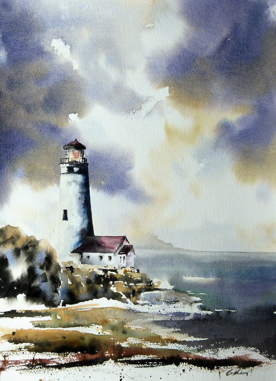 Lighthouse, Original Watercolour Painting.