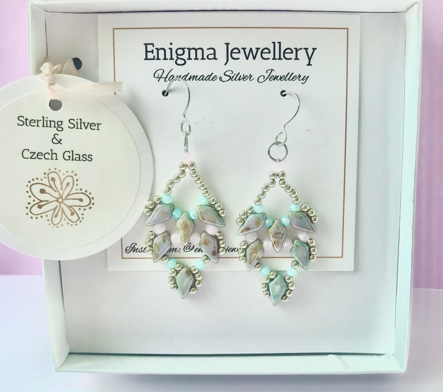 Sterling Silver & Czech Glass Earrings 