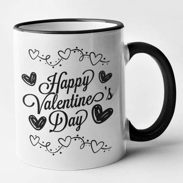 Happy Valentines Day Mug Valentines Gift Idea Fancy Text Heart Mug Gift Present 