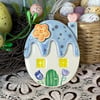 Pottery Easter Egg house decoration blue roof