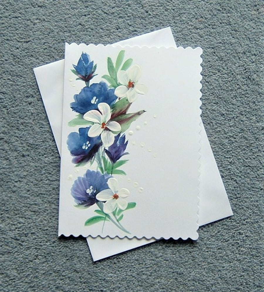 hand painted original art floral all occasion greetings card ( ref F 006 )