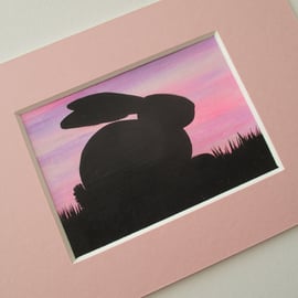 Bunny Rabbit ACEO Miniature Original Painting Picture Art Mounted