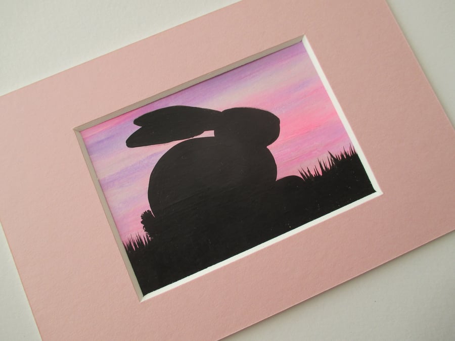 Bunny Rabbit ACEO Miniature Original Painting Picture Art Mounted