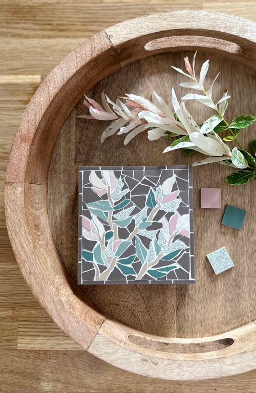 Mosaic Floral Art - Willow Branch Mosaic Wall Plaque in Pinks and Anthracite