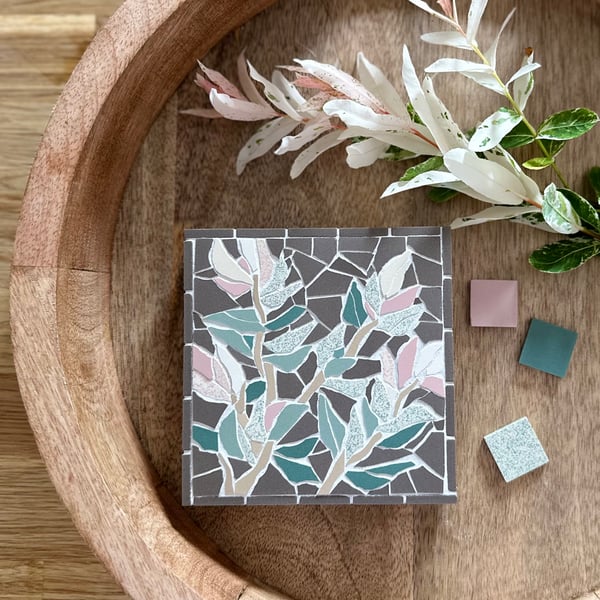 Mosaic Floral Art - Willow Branch Mosaic Wall Plaque in Pinks and Anthracite