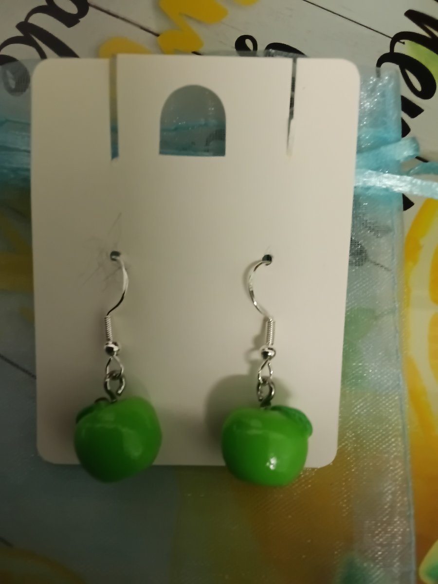 Silver plated apple green bead drop earrings,  really cute.