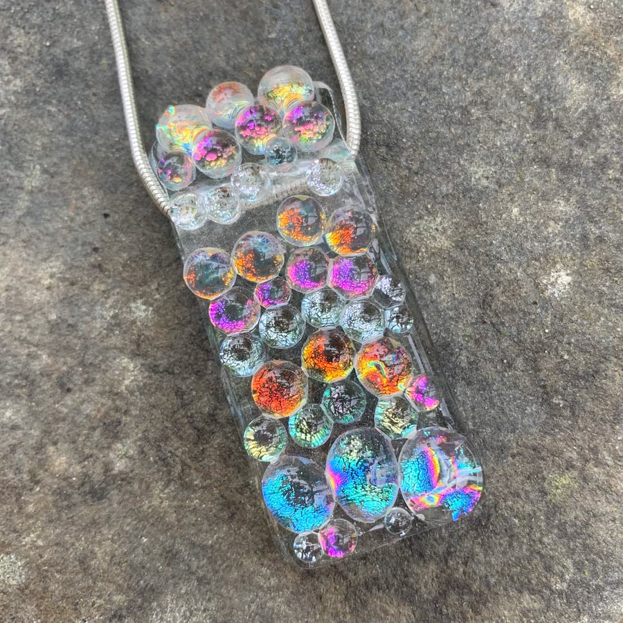 Fused Glass "Rainbow" Bubble Pendant - Handmade Glass 