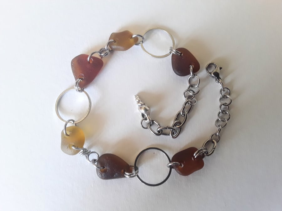 Golden Hues Seaglass Linked Bracelet 